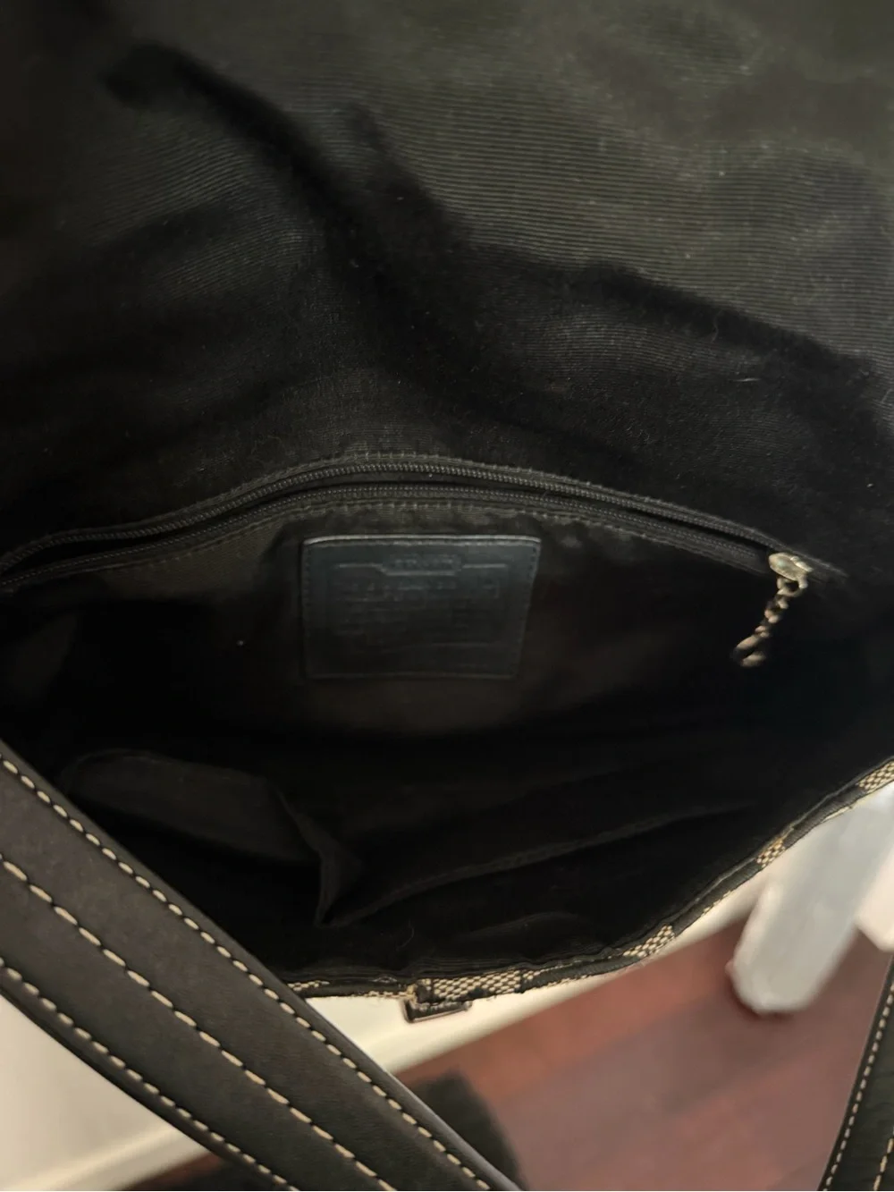 Coach Beige & Black Signature Canvas Turnlock Shoulder Bag